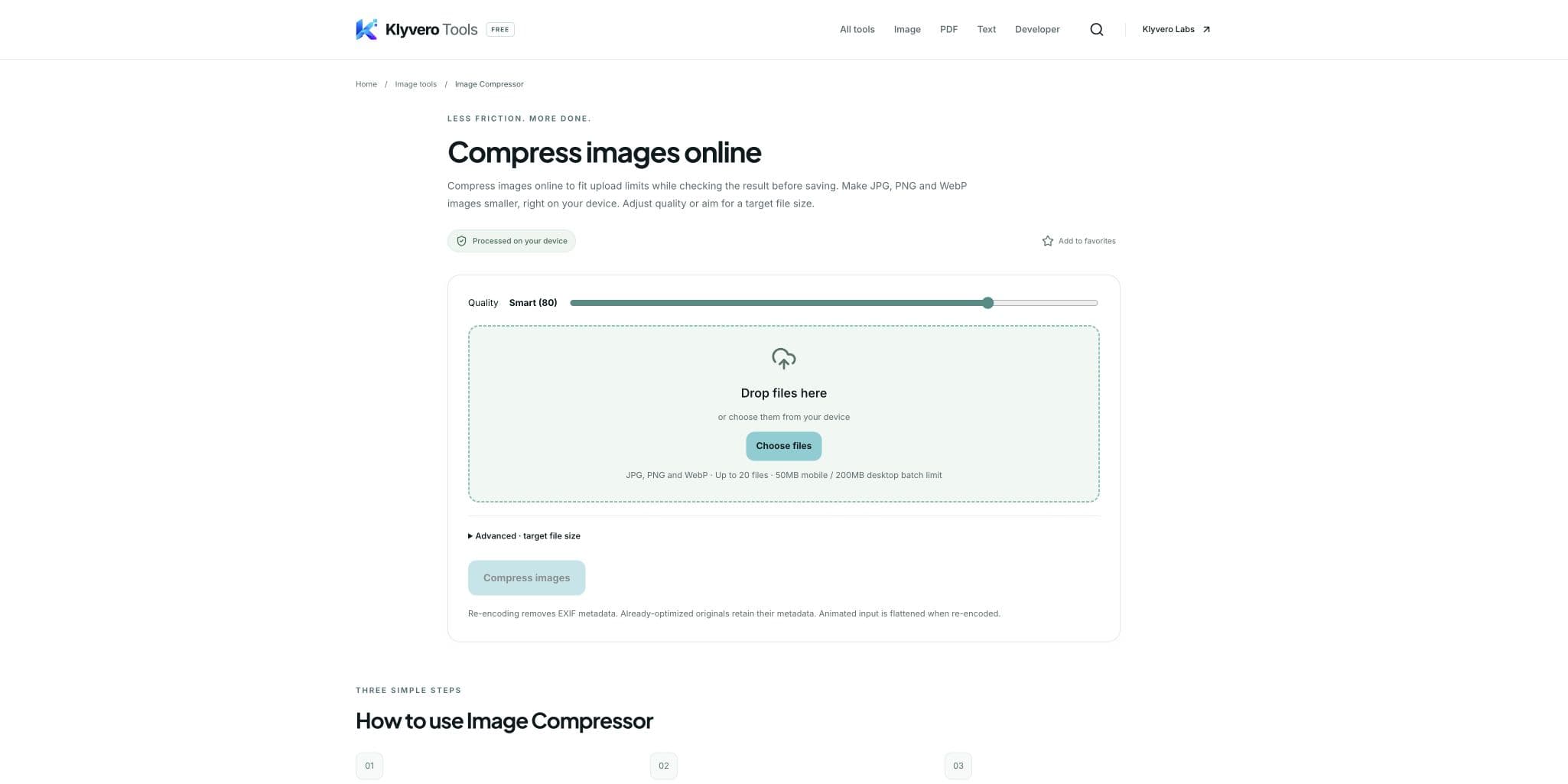 Live Image Compressor interface