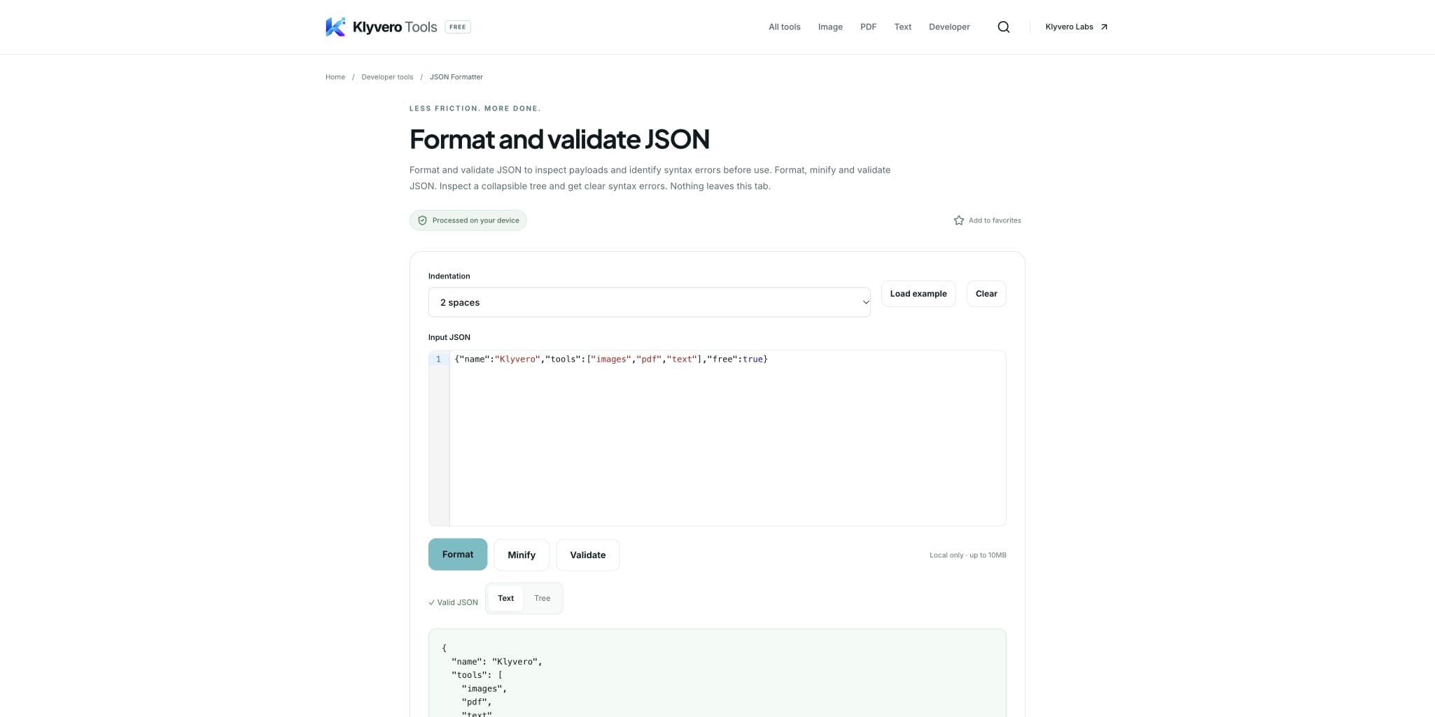 Live JSON Formatter interface